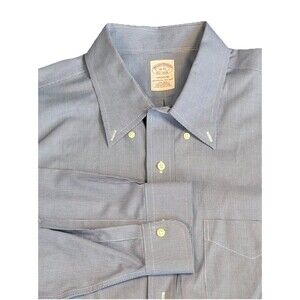Brooks Brothers Madison Men’s Dress Shirt Blue Houndstooth Long Sleeve 18x35